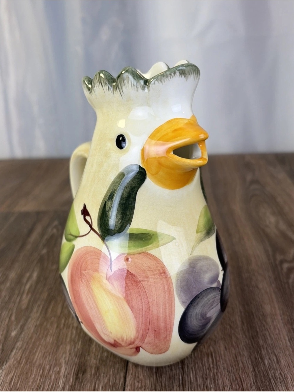 Hand Painted Marketplace Italian Toscana Verde 6.5" Rooster Ceramic Creamer